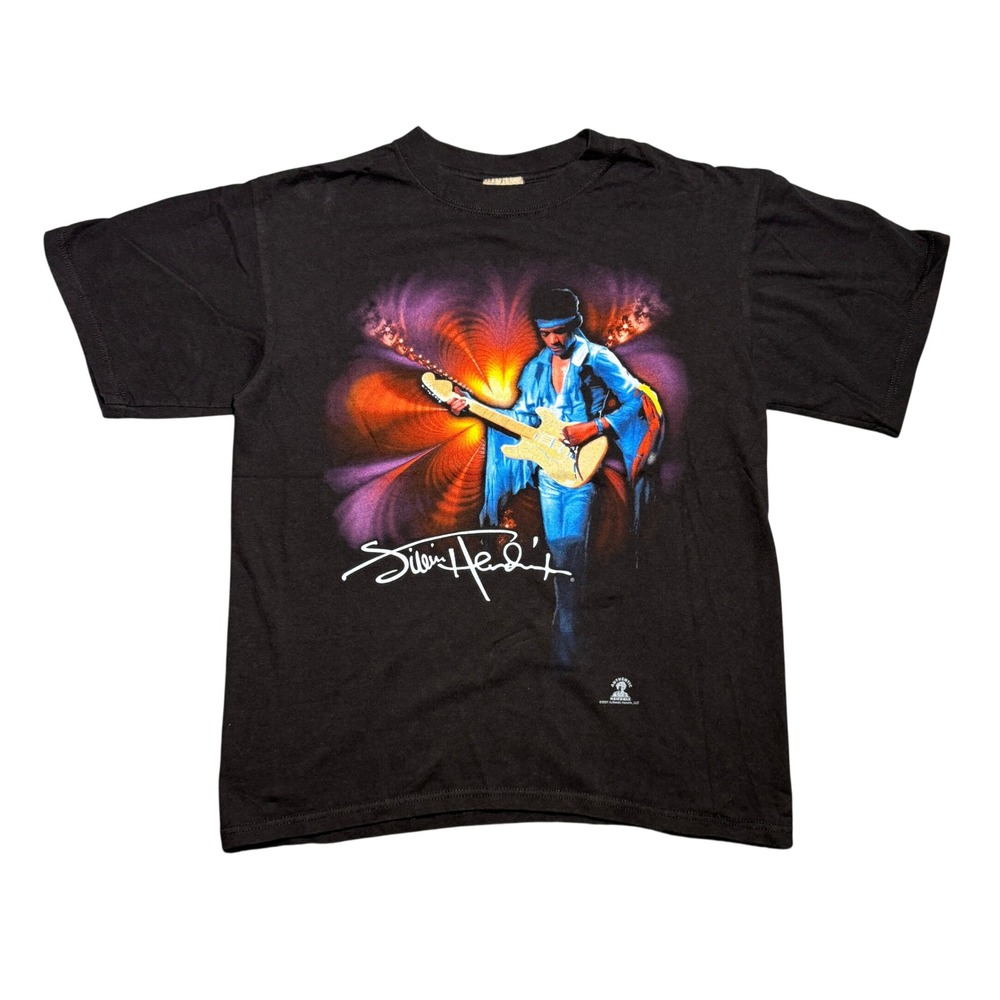 Vintage Liquid Blue Jimi Hendrix 2007 Graphic T-Shirt Black Rock Band Tee Mens M